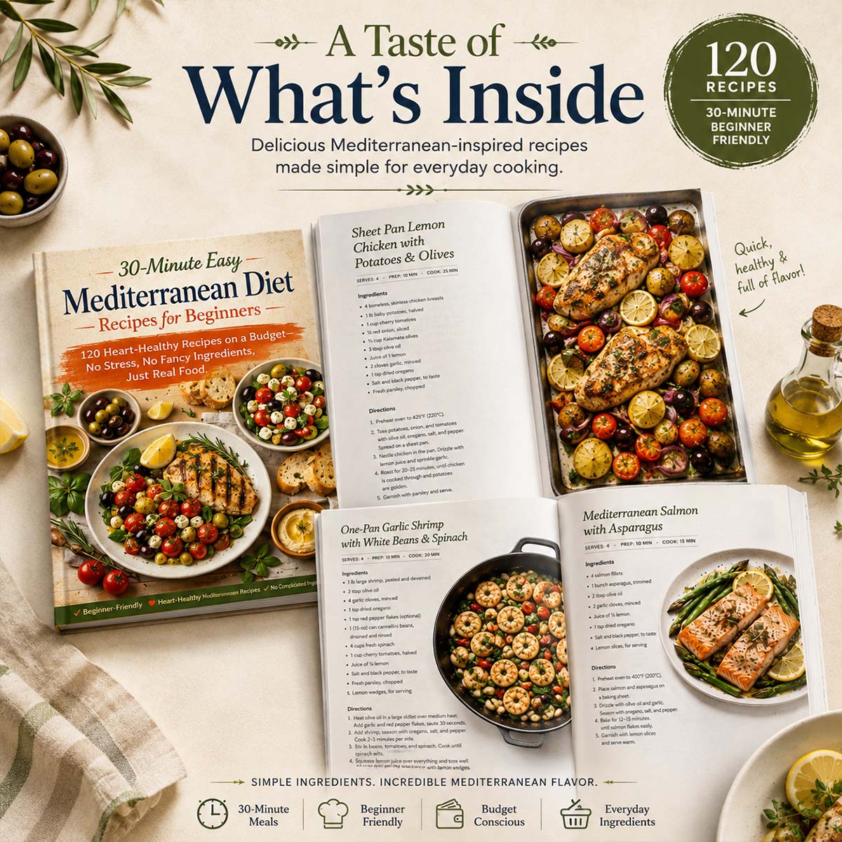 30-Minute Easy Mediterranean Diet Cookbook 120 Beginner-Friendly Recipes