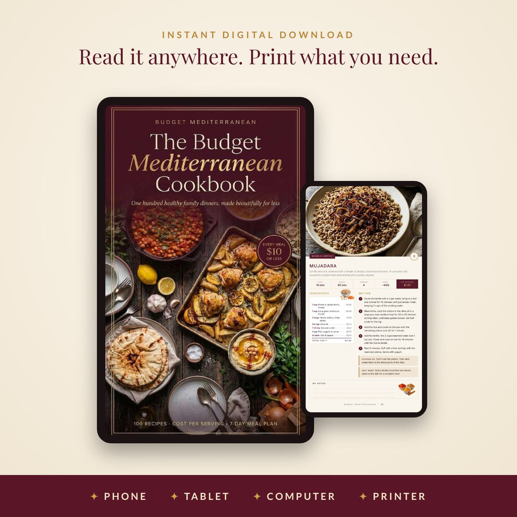 The Budget Mediterranean Cookbook – 100 Family Dinners for $10 or Less (Digital PDF)